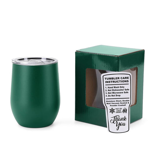 wine tumbler, 12oz, green, powder coated