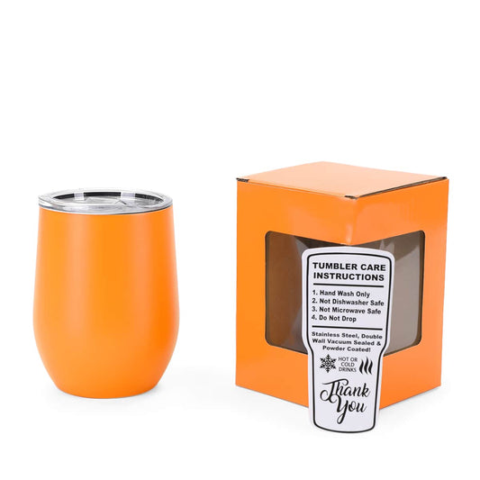 wine tumbler, 12oz, orange, powder coated