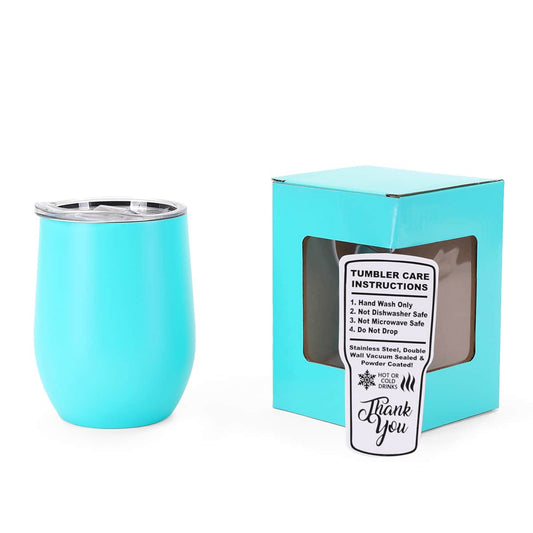 wine tumbler, 12oz, teal, powder coated