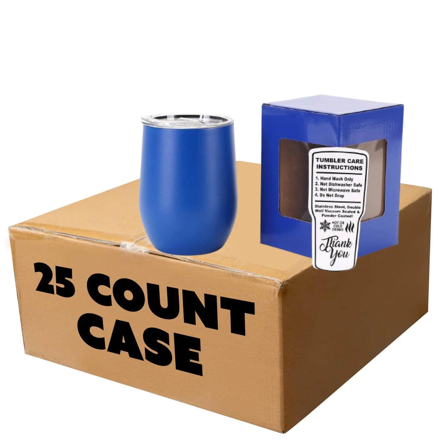 wine tumbler, wholesale, 12oz, blue, case of 25
