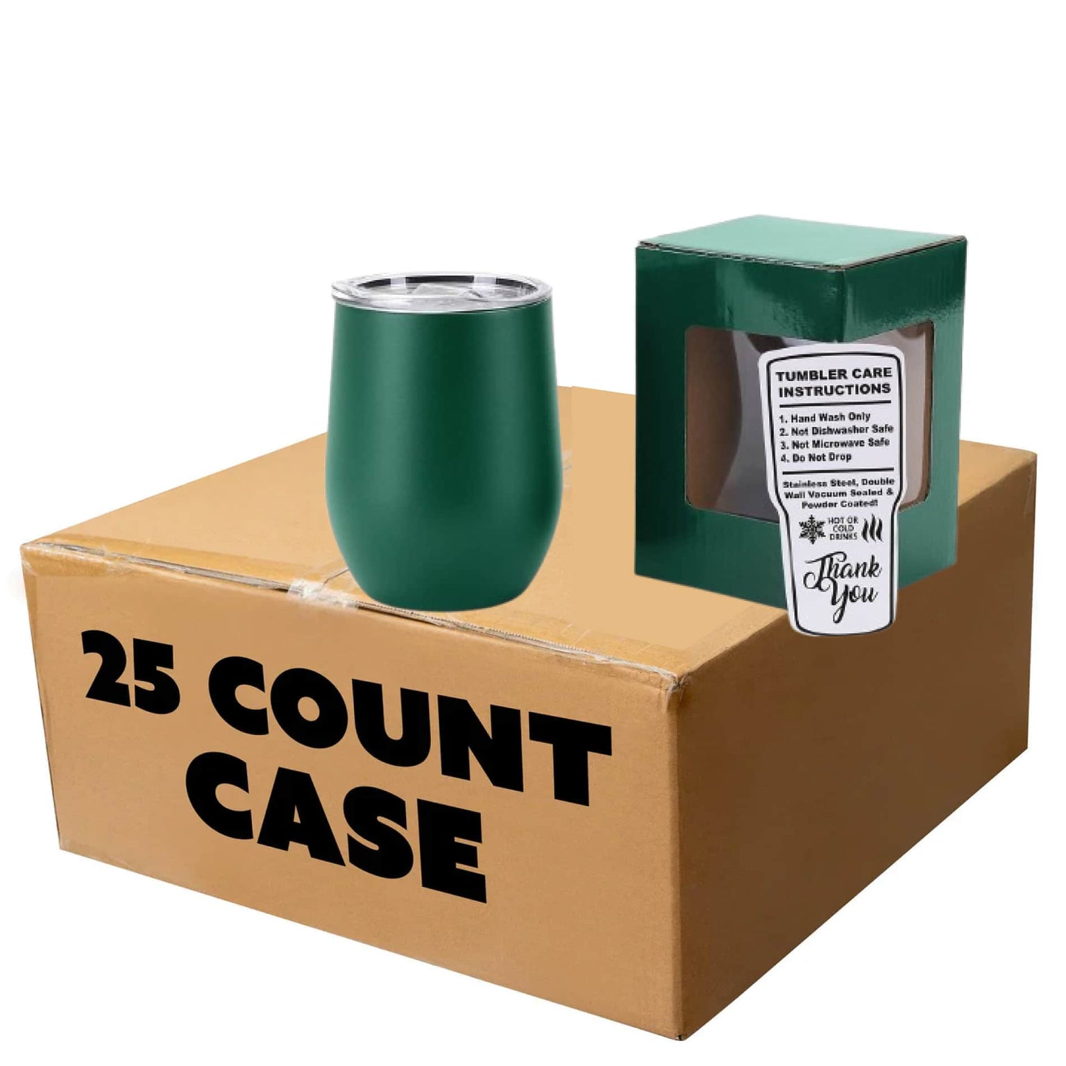 wine tumbler, wholesale, 12oz, green, case of 25