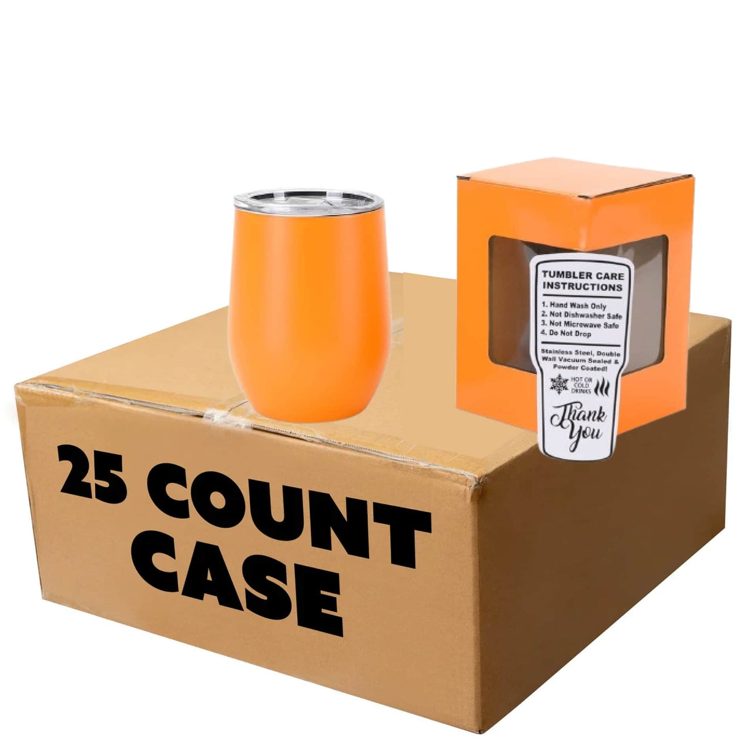 wine tumbler, wholesale, 12oz, orange, case of 25