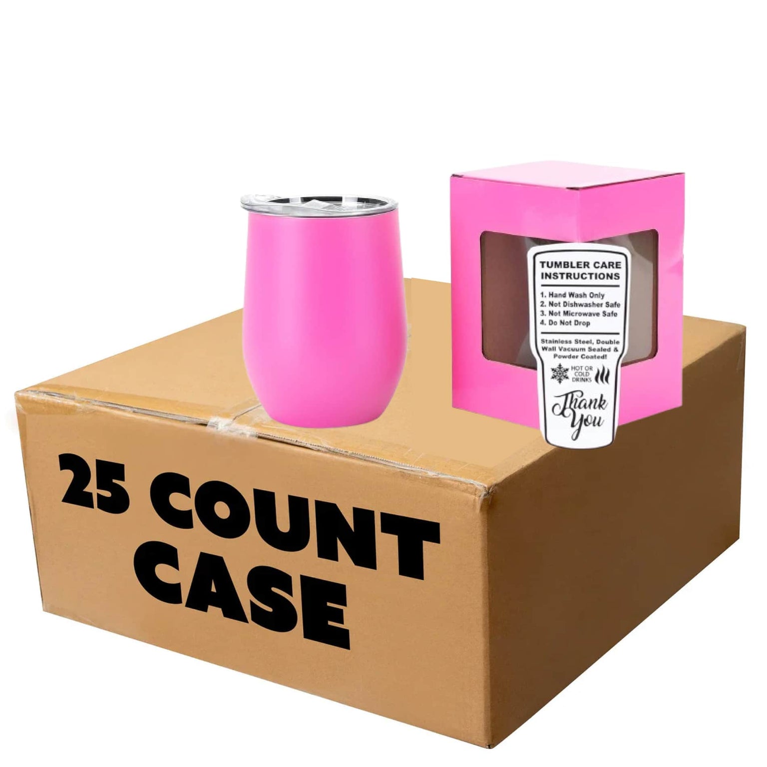 wine tumbler, wholesale, 12oz, pink, case of 25