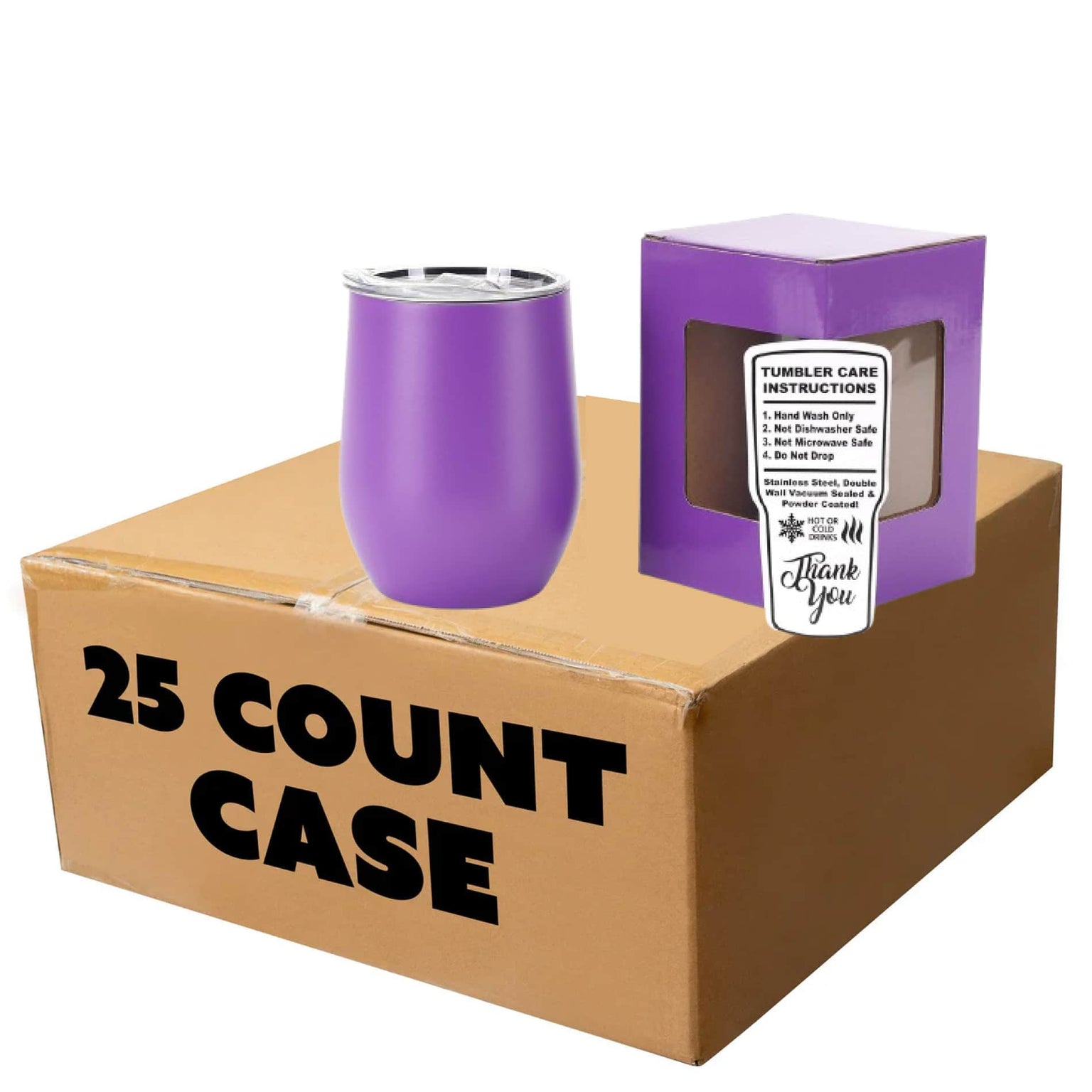wine tumbler, wholesale, 12oz, purple, case of 25