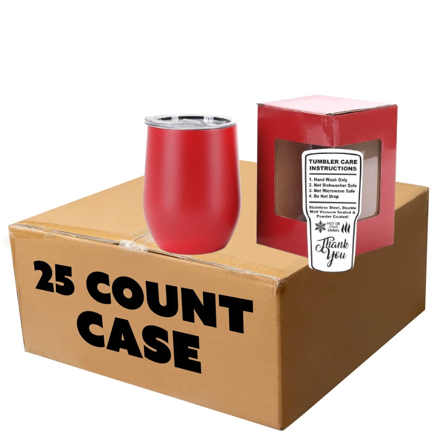 wine tumbler, wholesale, 12oz, red, case of 25
