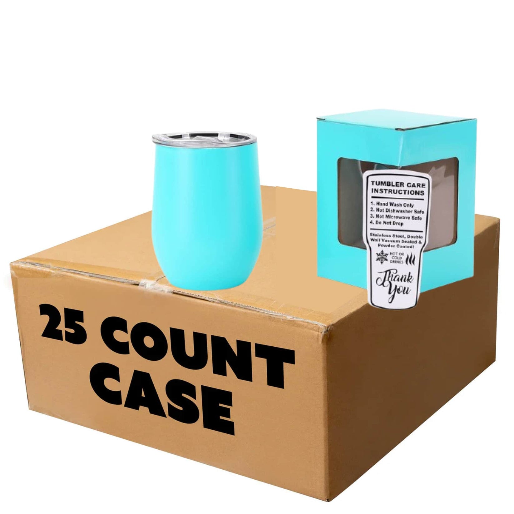 wine tumbler, wholesale, 12oz, teal, case of 25