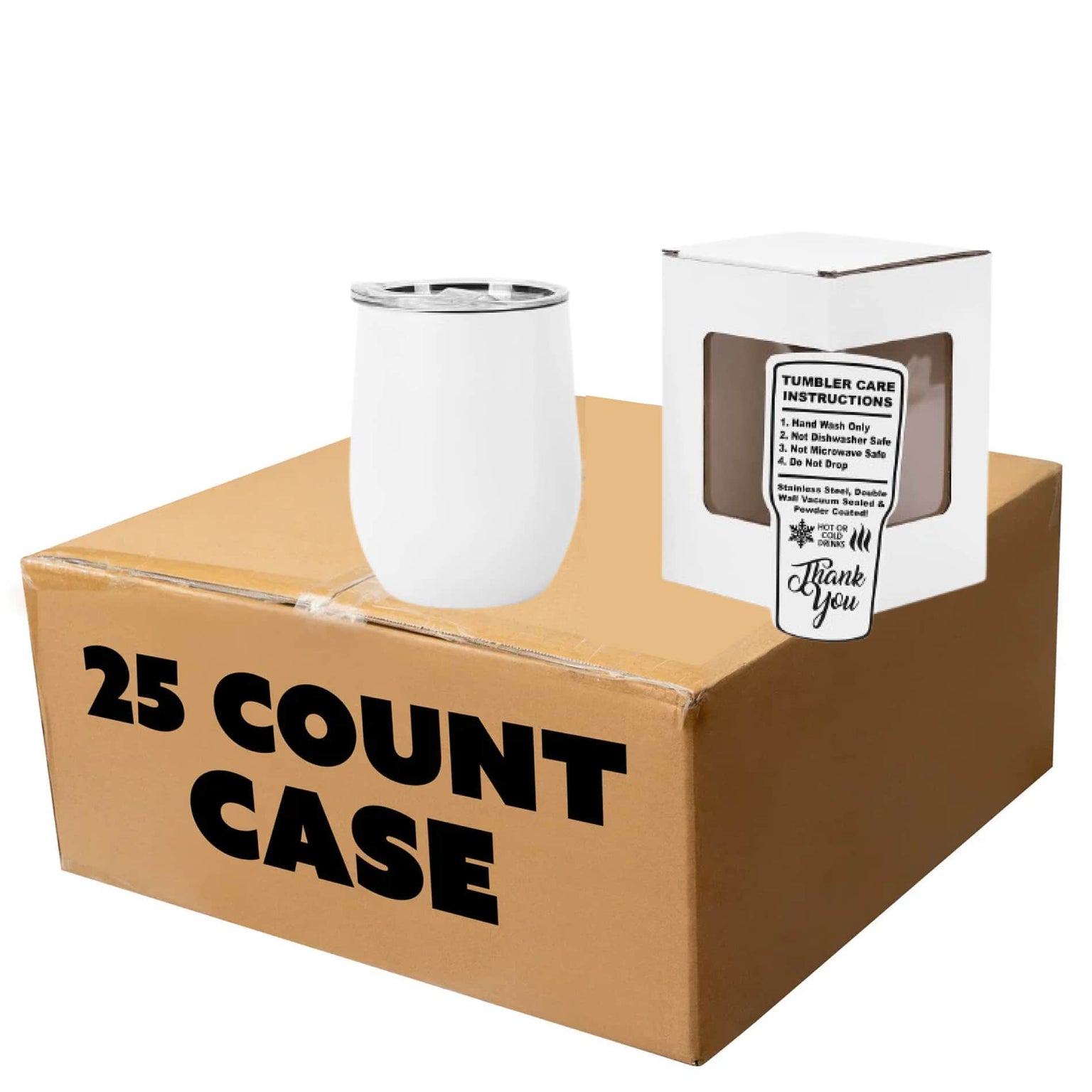 wine tumbler, wholesale, 12oz, white, case of 25