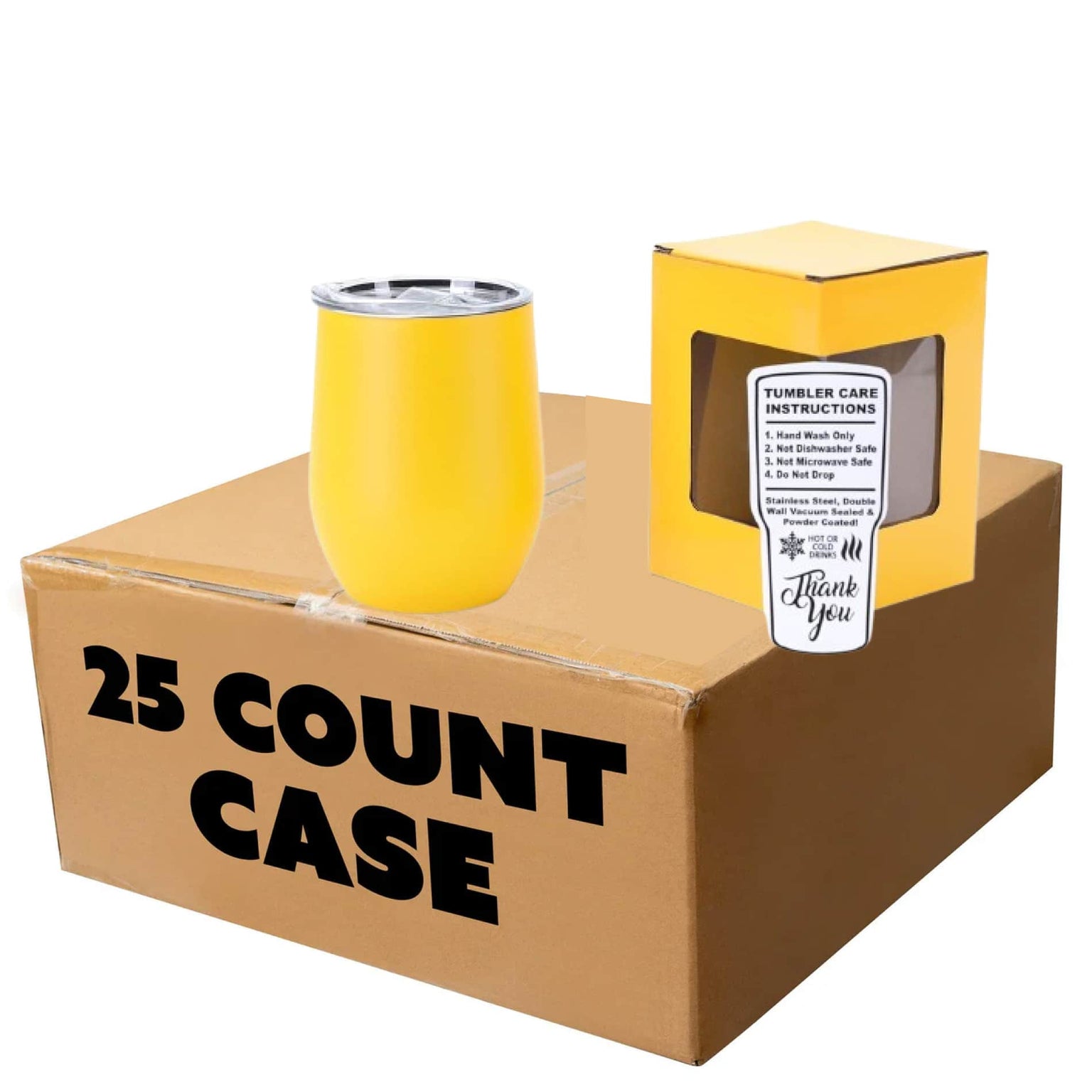wine tumbler, wholesale, 12oz, yellow, case of 25