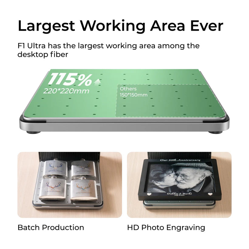 xtool f1 ultra, working area, batch product & photo engraving
