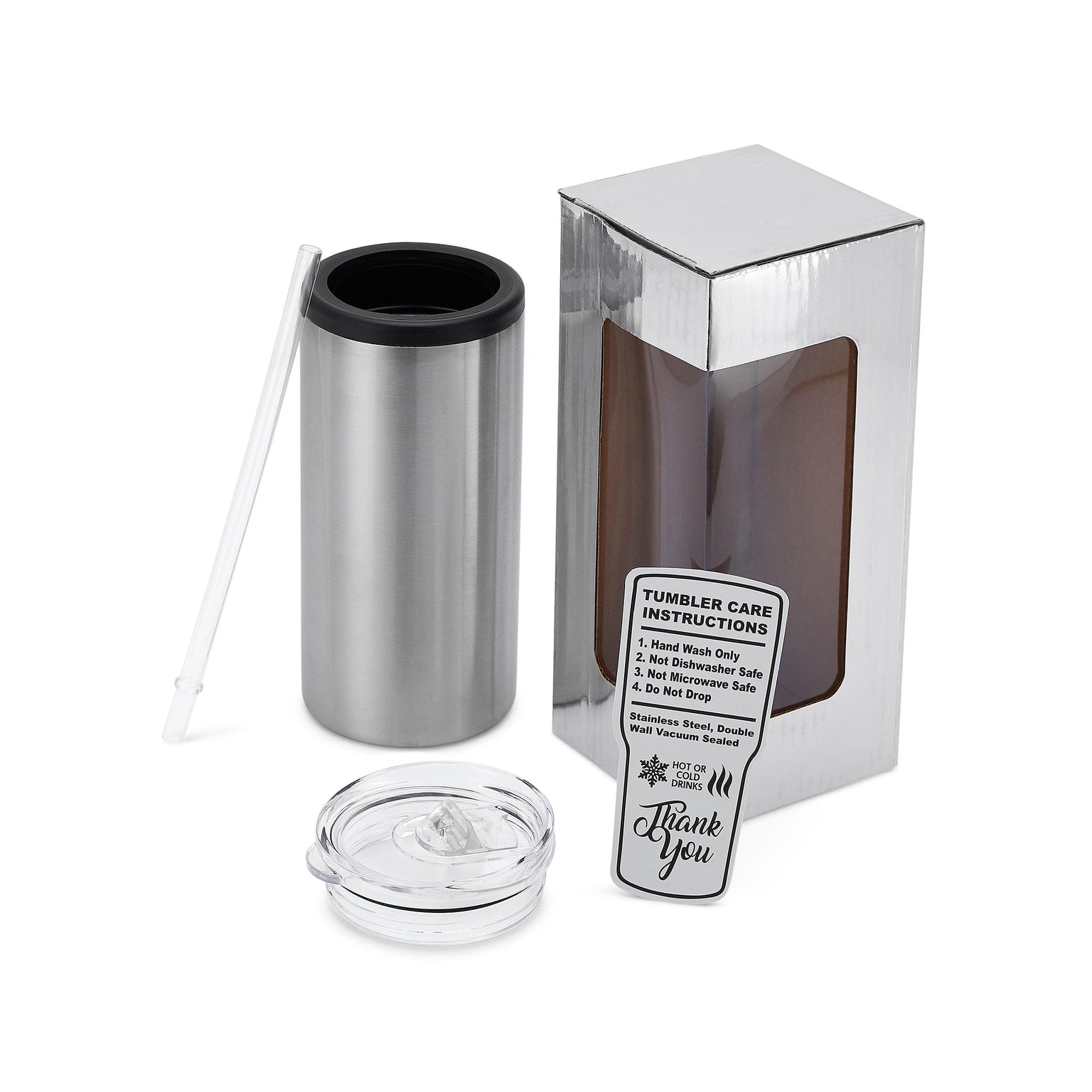 12oz Slim Can Bottle Cooler, Stainless Steel