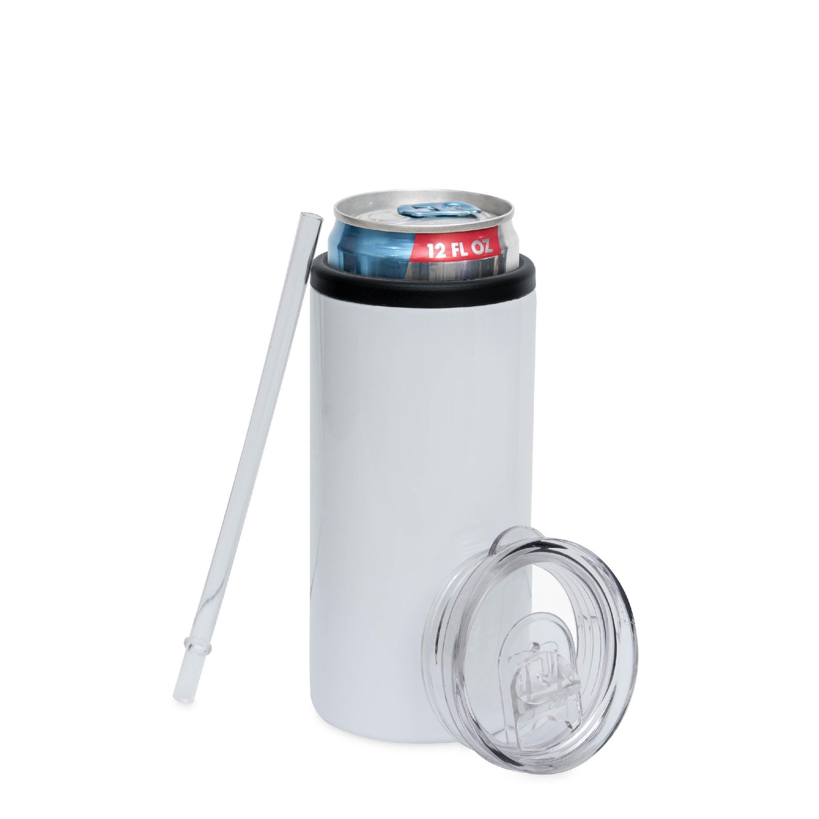 slim can cooler with straw and lid accessories