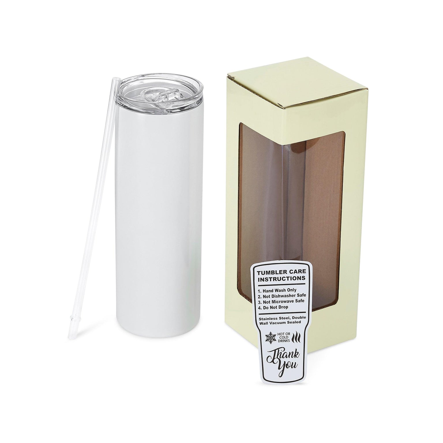 glow in the dark sublimation tumbler, 20oz skinny, with box and accessories
