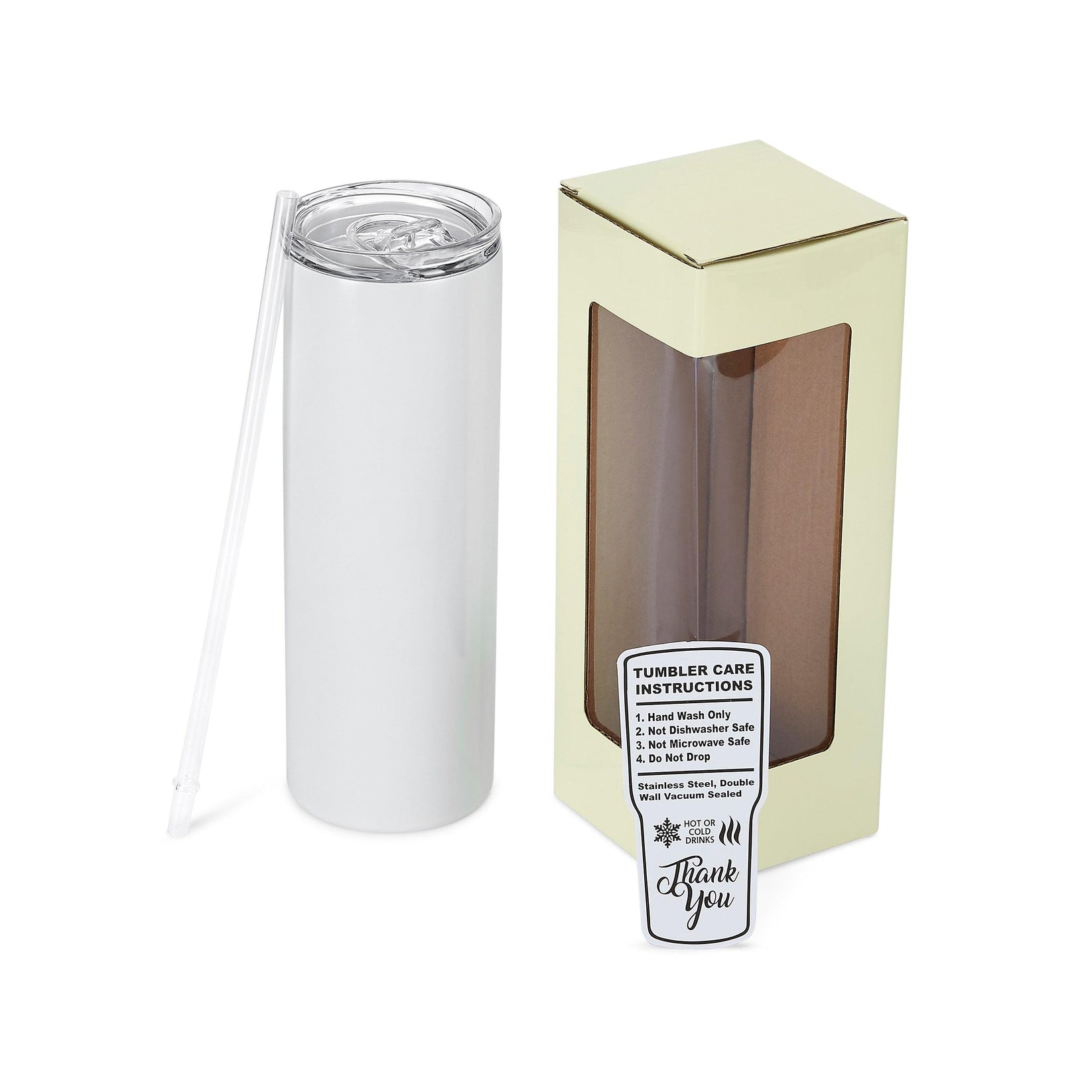 glow in the dark sublimation tumbler, 20oz skinny, with box and accessories