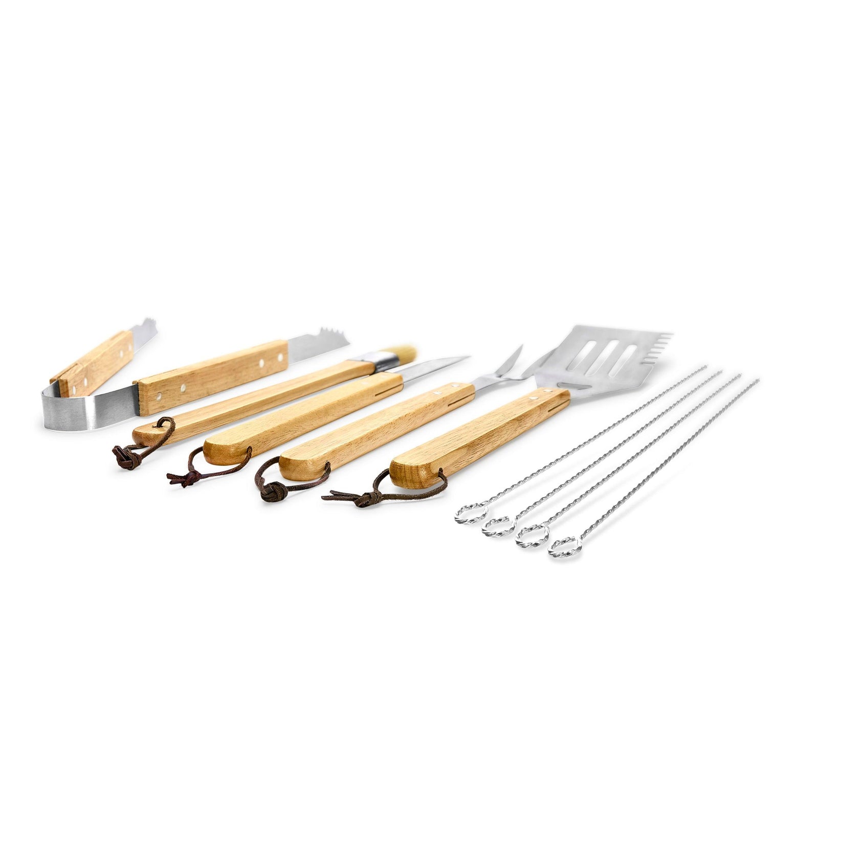BBQ grill wood utensil set with hanging rope
