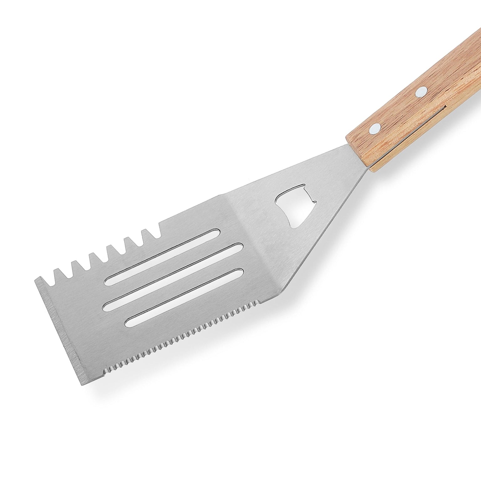 Grill spatula, with meat tenderizer and serrated edge