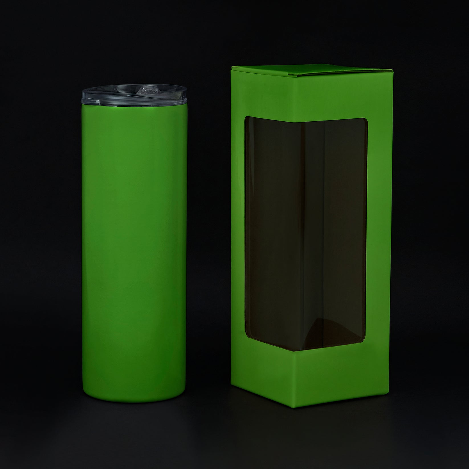 glow in the dark sublimation tumbler, 20oz skinny, glows green in dark