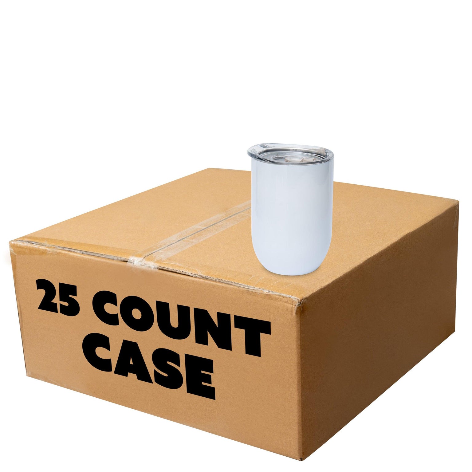 white 12oz wine tumbler on box