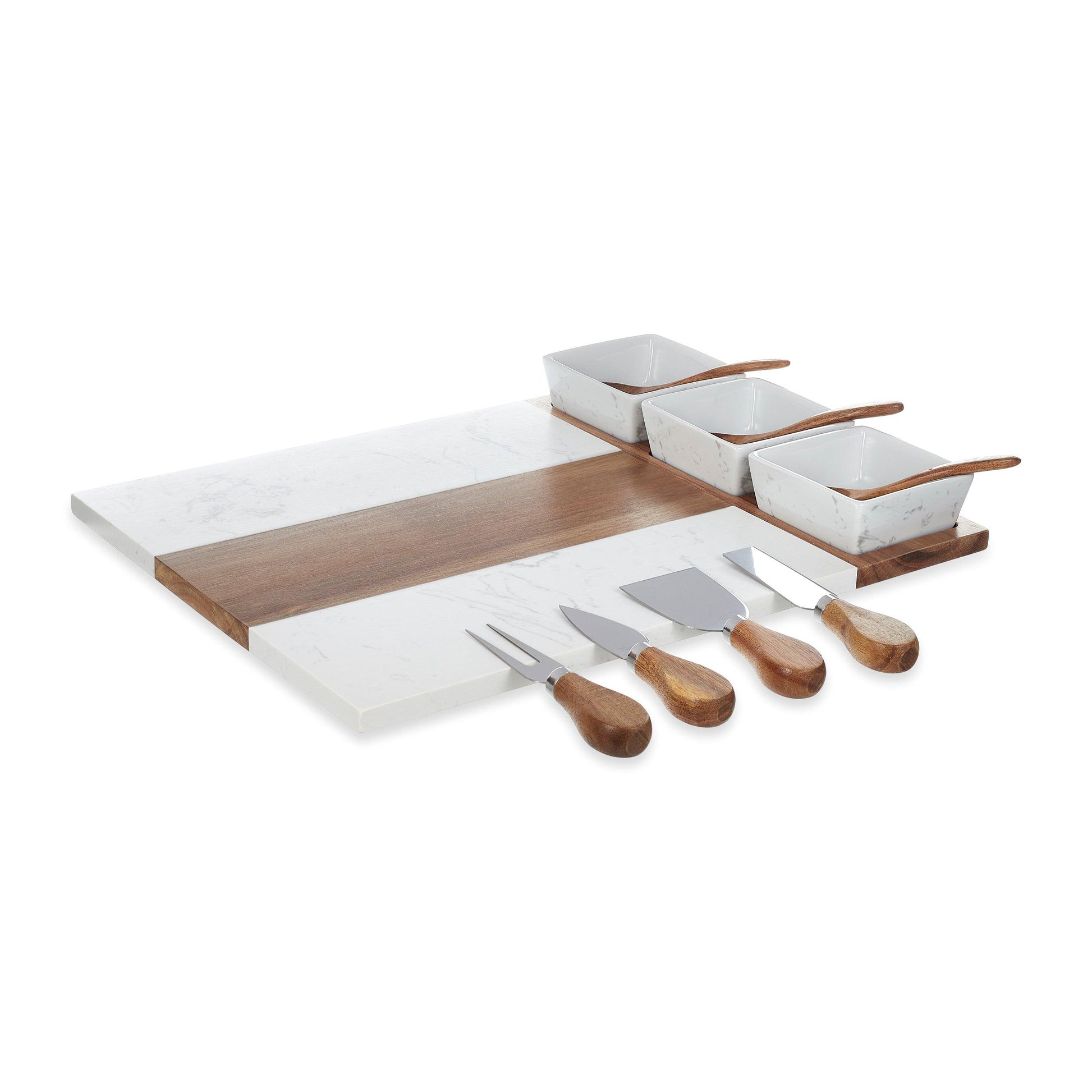 charcuterie board, utensils and bowls