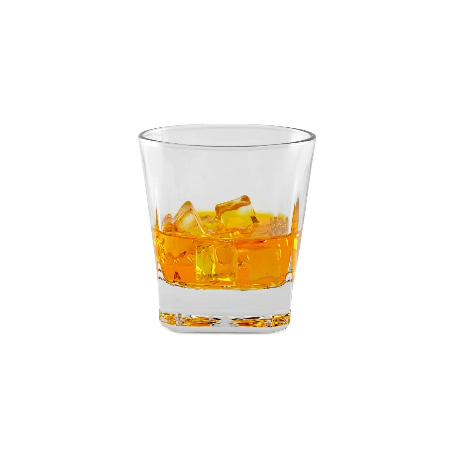 whiskey rocks glass with whiskey and ice
